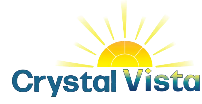 Crystal Vista Window Cleaning logo with blue text and yellow sunburst